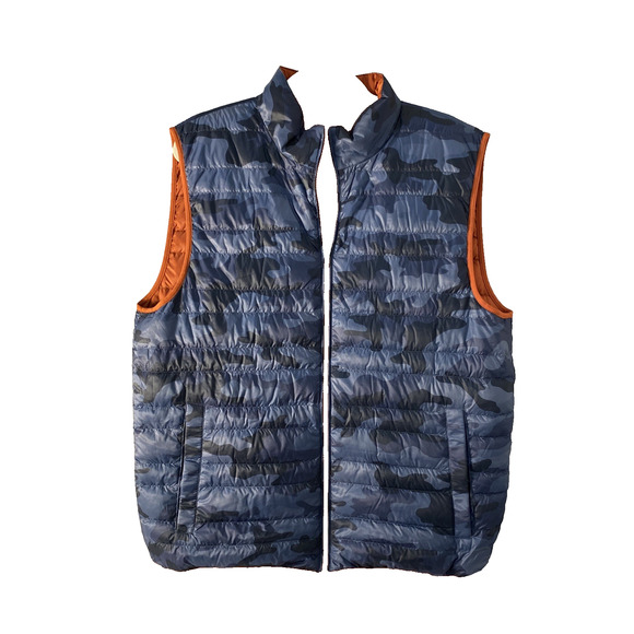 Michael Kors Mens Large Reversible Blue Camo & Orange Down Vest - Picture 3 of 11